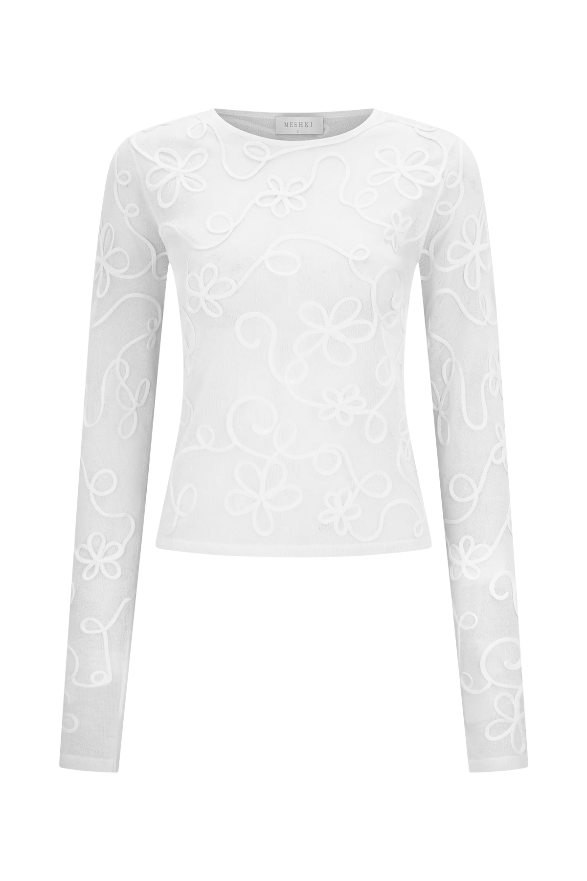 Omari Embroidery Long Sleeve Knit Top Ivory
