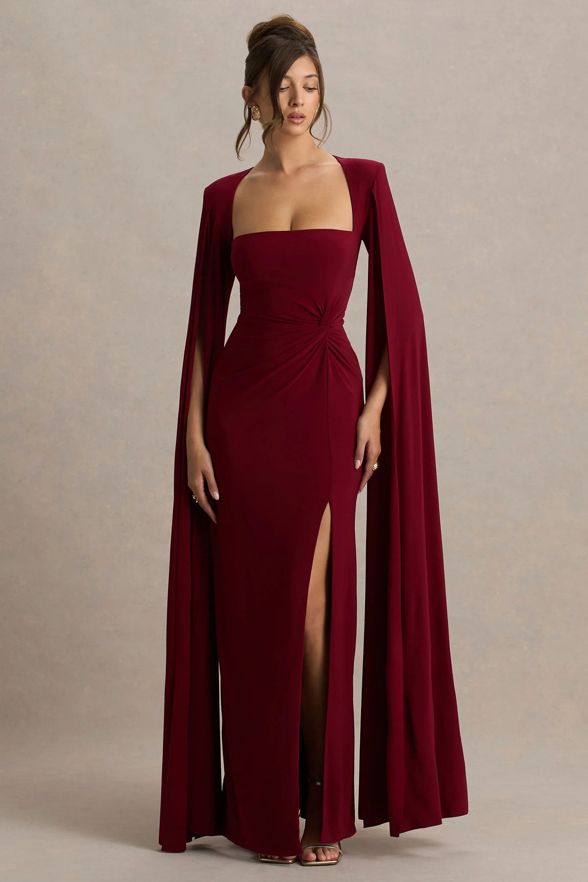 Claretta Berry Square Neck Twisted Maxi Dress With Cape Sleeves