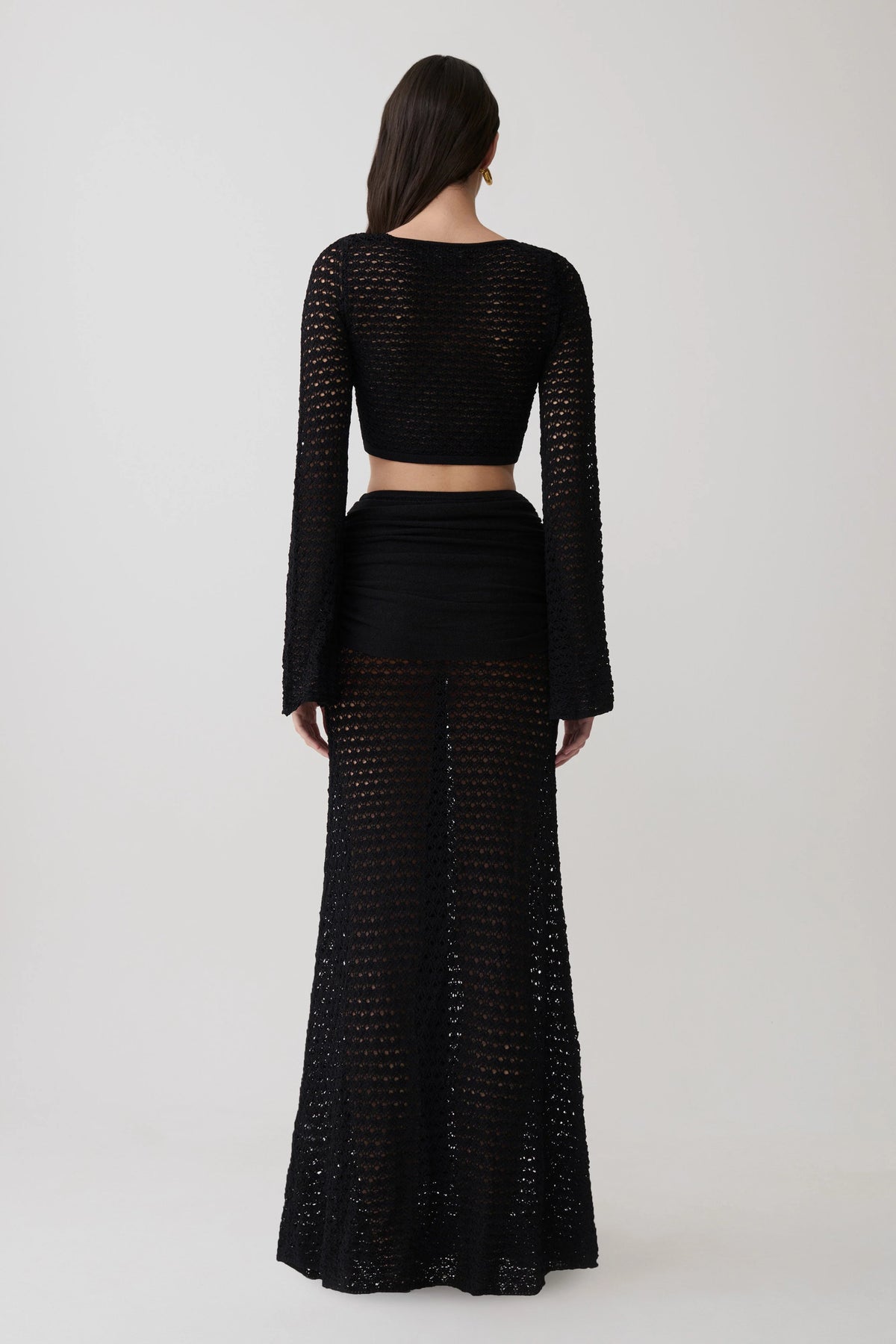 Mania Crochet Long Sleeve Cropped Top Black
