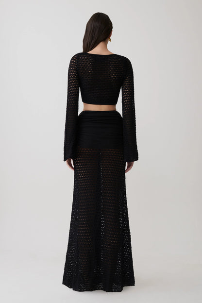 Mania Crochet Long Sleeve Cropped Top Black