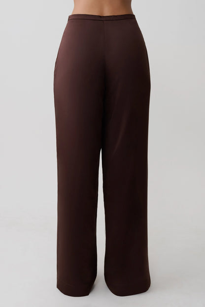 Kayla Silk Blend Straight Leg Pants Dark Chocolate