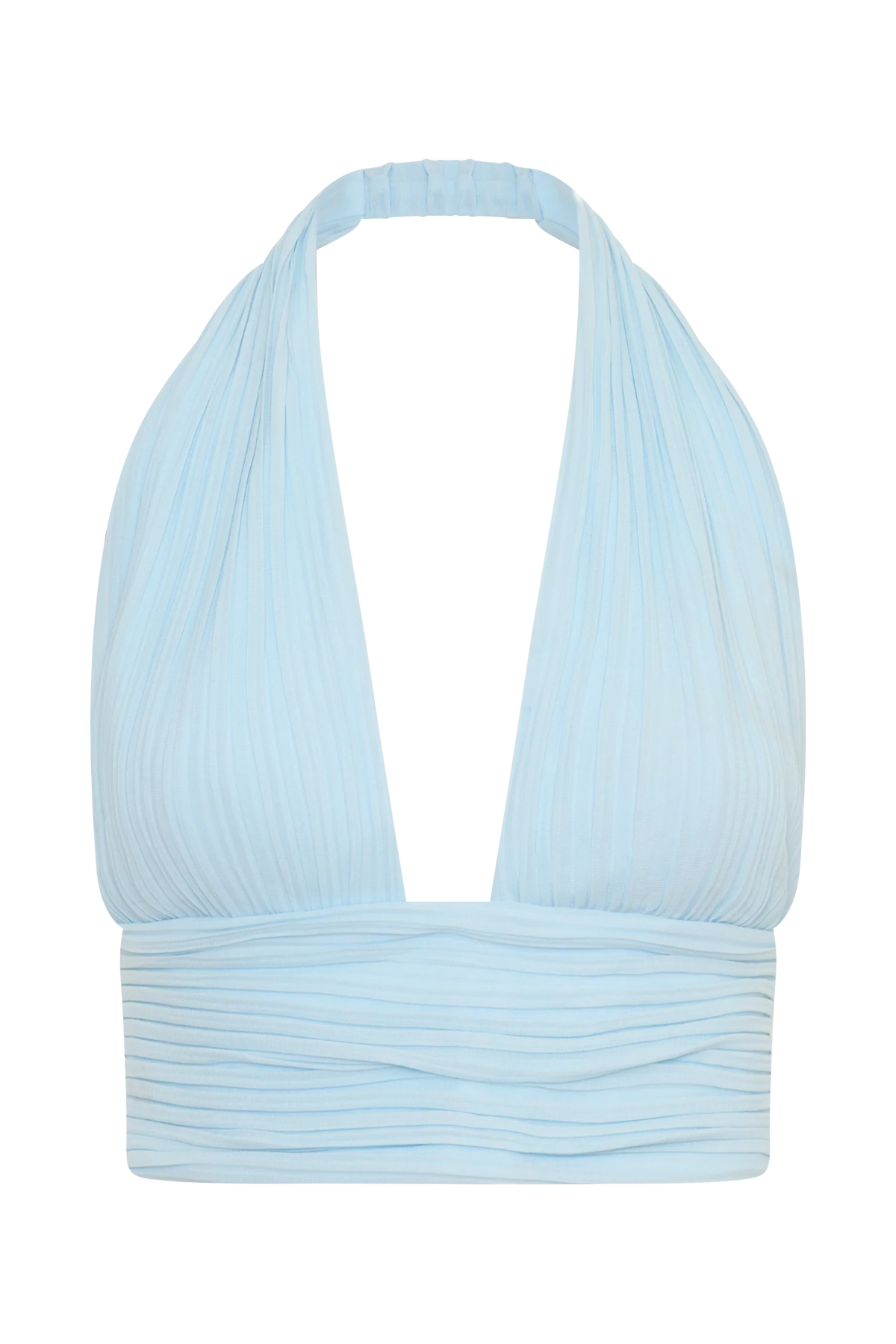 Amaris Sleeveless Plisse Halter Top Pale Blue