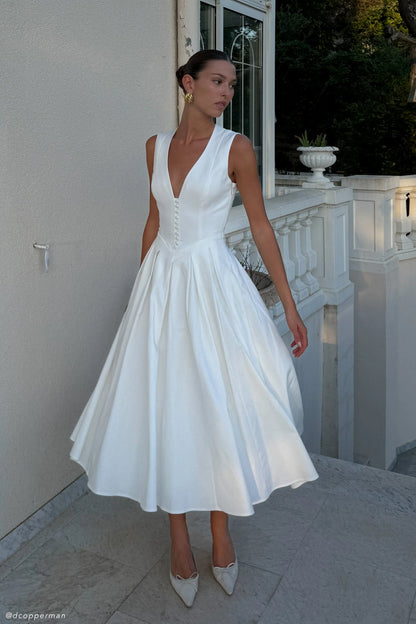 Keely Cotton Sleeveless Midi Dress White