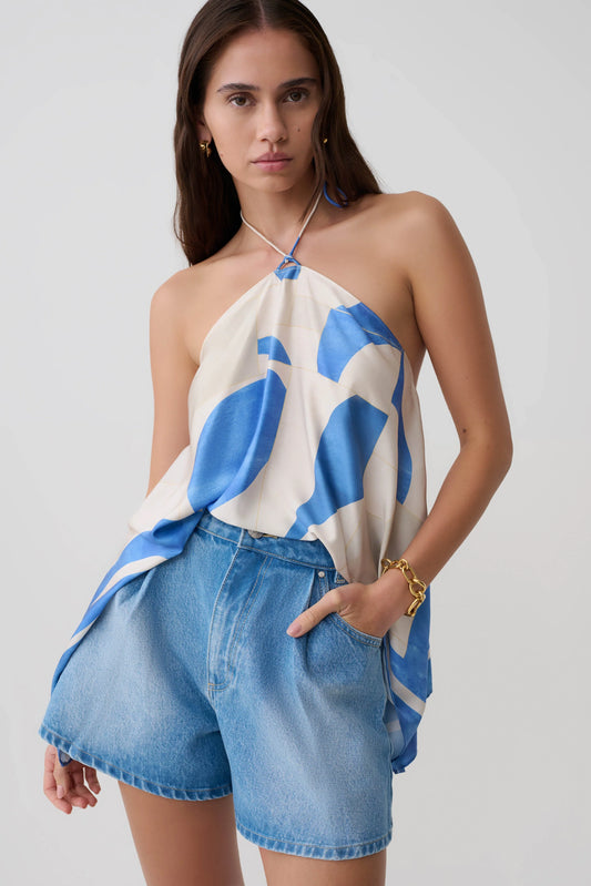 Jace A Line Denim Shorts Summer Blue