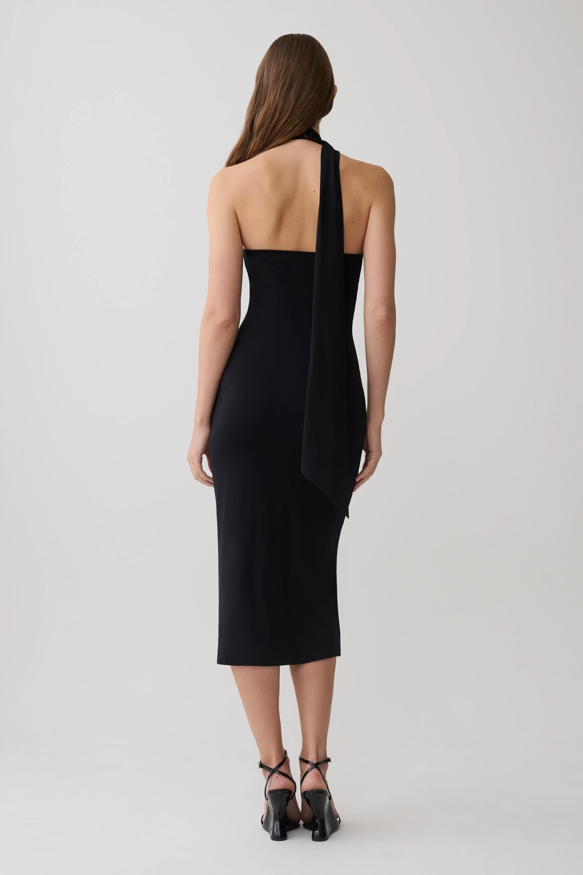Jemma One Shoulder Tie Midi Dress Black