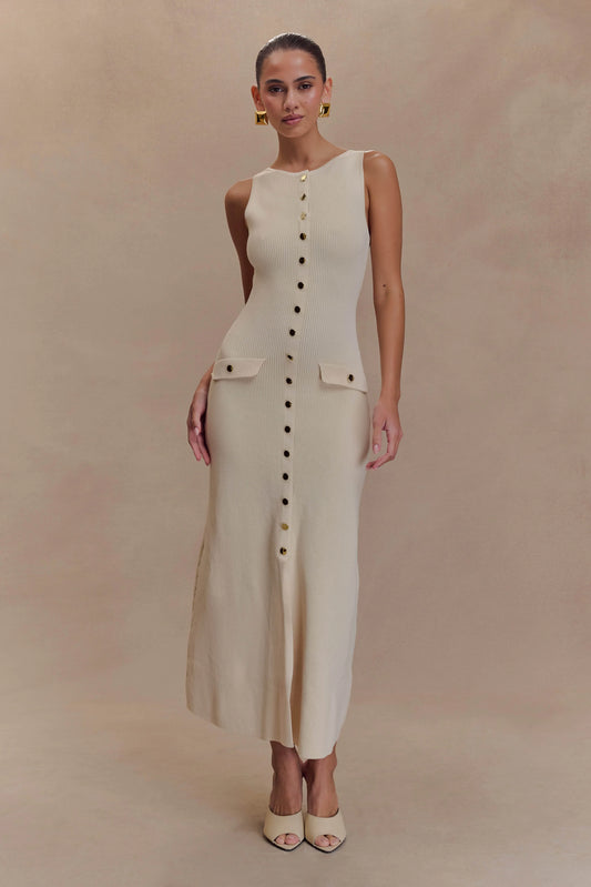 Sawyer Sleeveless Buttoned Maxi Dress Ivory
