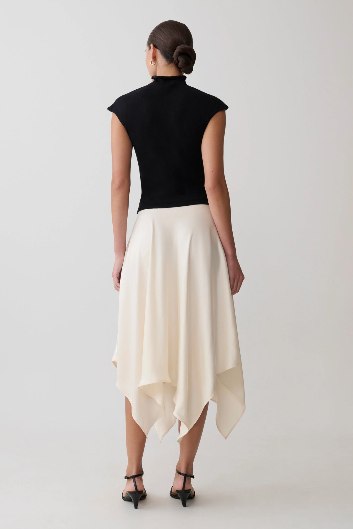 Coralie Asymmetric Satin Midi Skirt Ivory