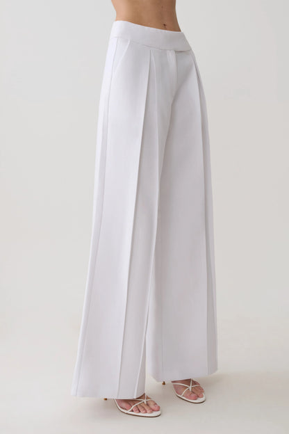 Raya Mid Rise Wide Leg Linen Pant White