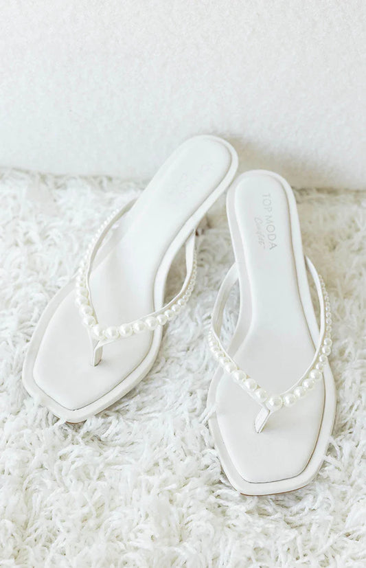 Selena Ivory Pearl Detail Thong Heels