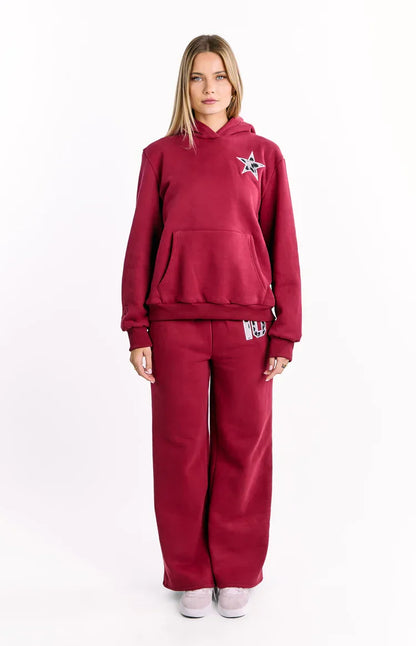 Beginning Burgundy Leopard Star Hoodie