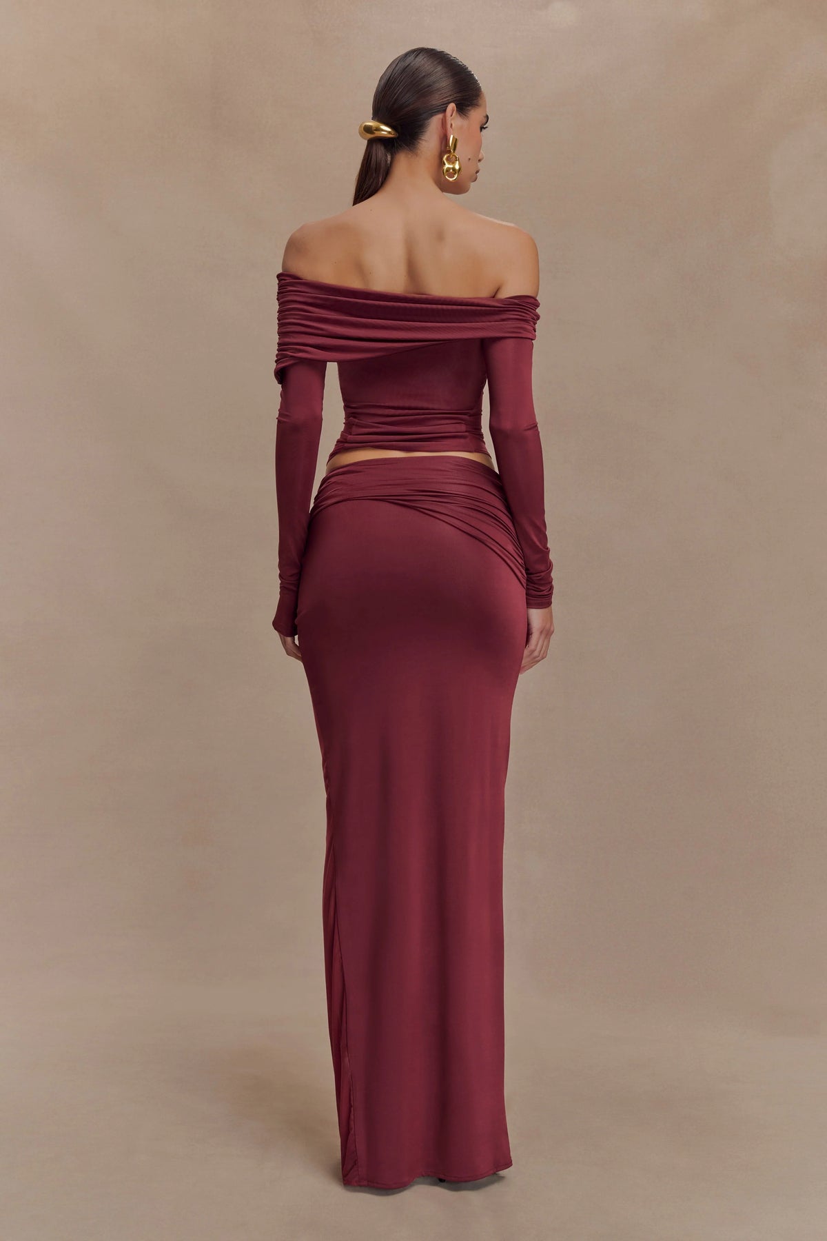 Judy Slinky And Mesh Off Shoulder Top Wine
