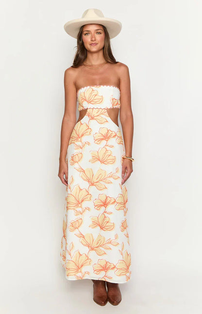 Coen Orange Floral Strapless Maxi Dress