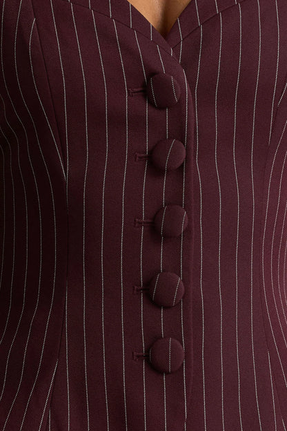 Lana Burgundy Pinstripe Woven Sweetheart Neck Tailored Top