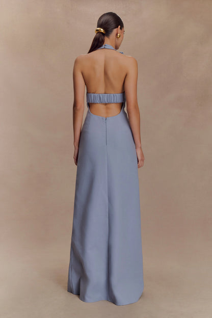 Carolyn Linen Bubble Maxi Dress Misty Blue