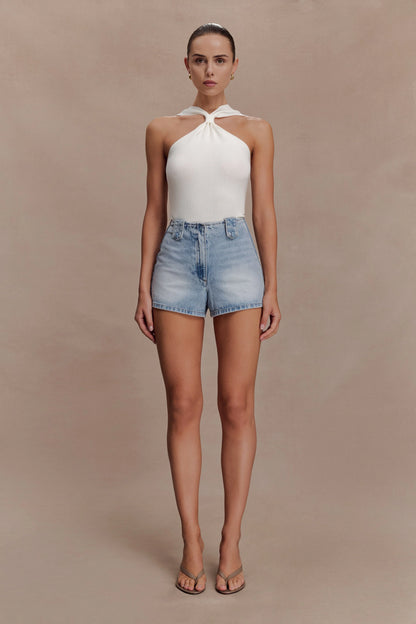 Erin Mid Rise Denim Shorts Washed Light Blue