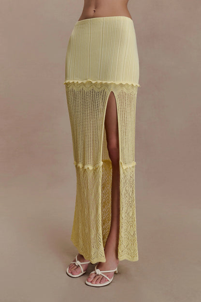 Coleene Pointelle Knit Maxi Skirt Lemon