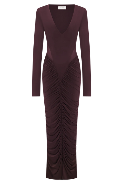 Louanne Slinky Long Sleeve Maxi Dress Burgundy