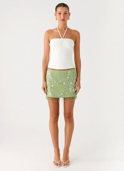 Midnight Tide Tie Side Mini Skirt Green