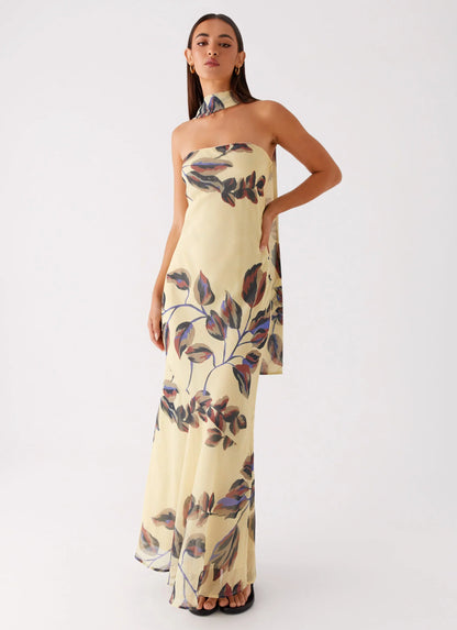 Under The Pagoda Maxi Dress Buttercream Leaf Print
