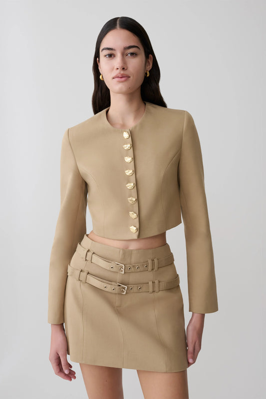 Marielle Button Up Cropped Jacket Taupe