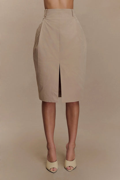 Vera Twill Split Front Midi Skirt Camel