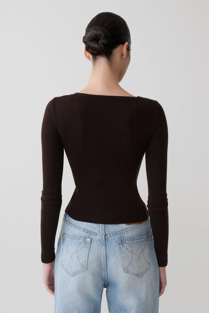 Culver Draped Twist Knit Top Chocolate
