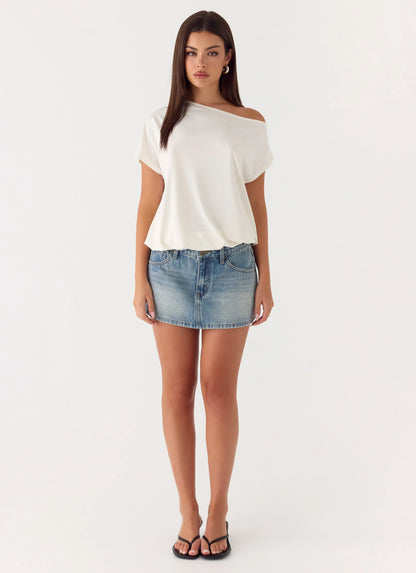 Silas Low Rise Denim Mini Skirt Vintage Wash Blue