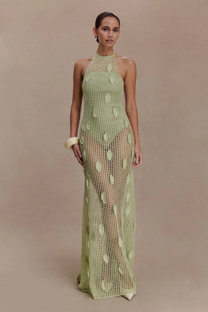 Elfie Crochet Halter Maxi Dress Pastel Green
