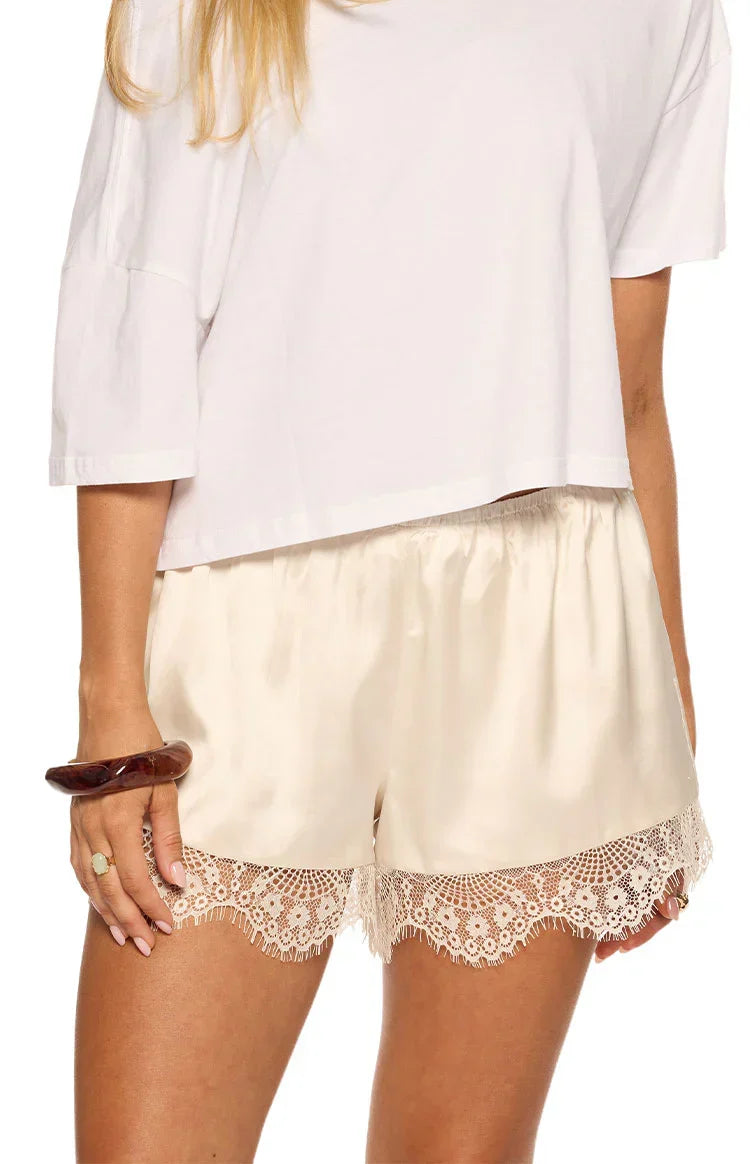 Agnes Cream Satin Lace Shorts