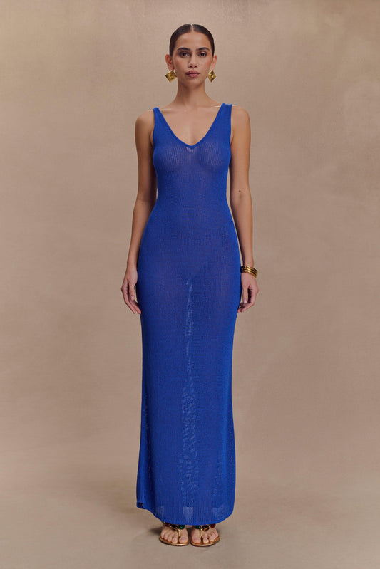 Ari Tape Yarn Knit Maxi Dress Cobalt Blue
