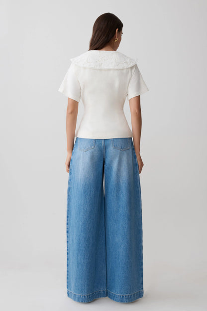 Bobby Oversized Jean With Front Pleat Summer Blue