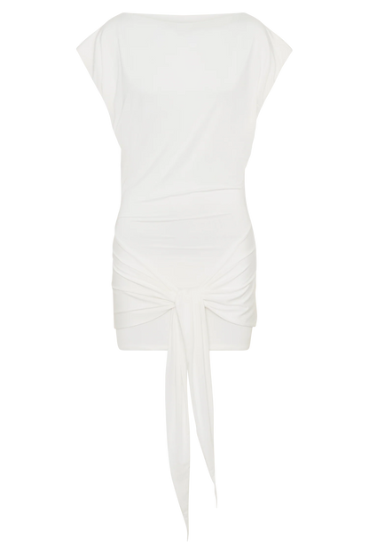 Maiara Shortsleeve Slinky Tie Mini Dress White