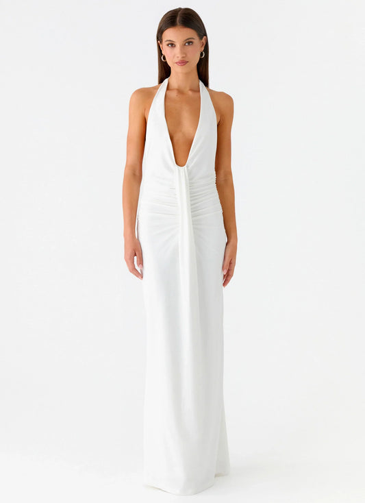 Cheyenne Halter Neck Maxi Dress Ivory