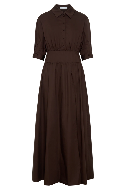 Isolde Long Sleeve Cotton Maxi Dress Dark Chocolate