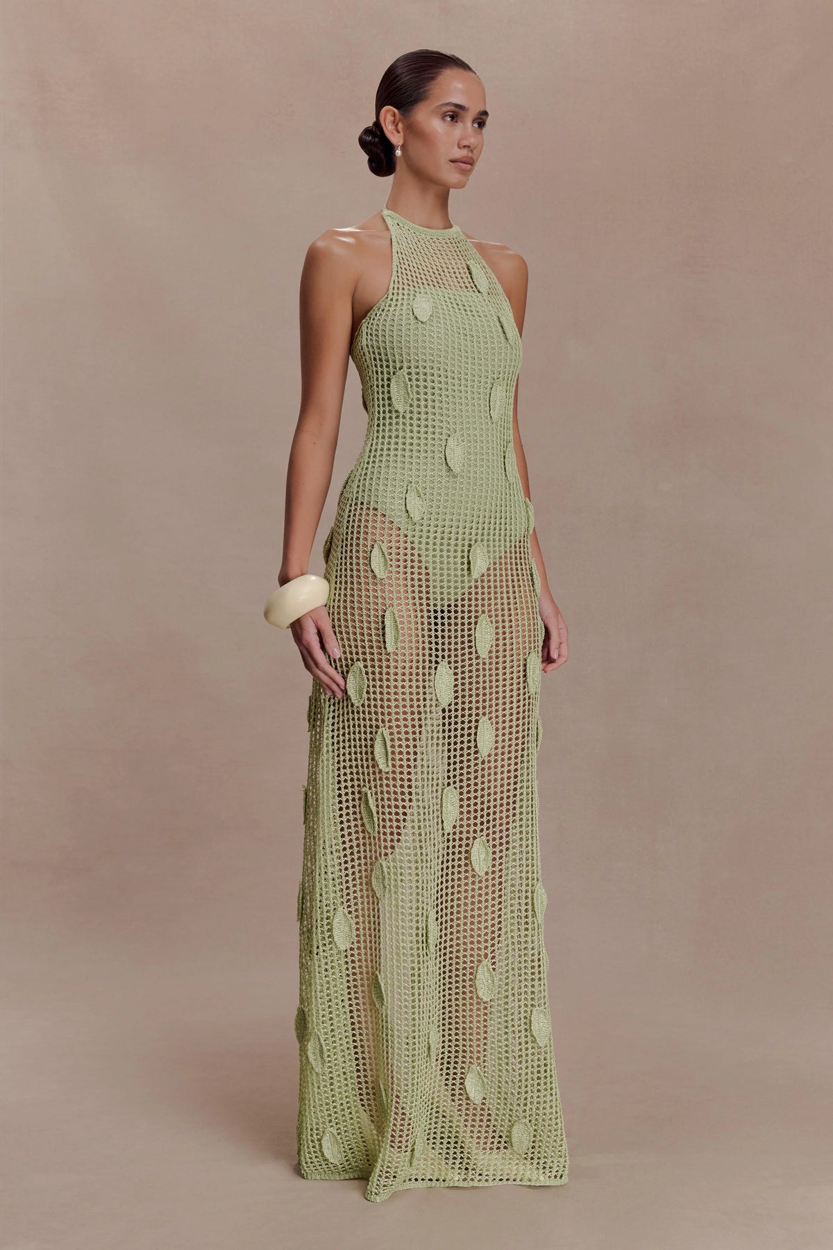 Elfie Crochet Halter Maxi Dress Pastel Green