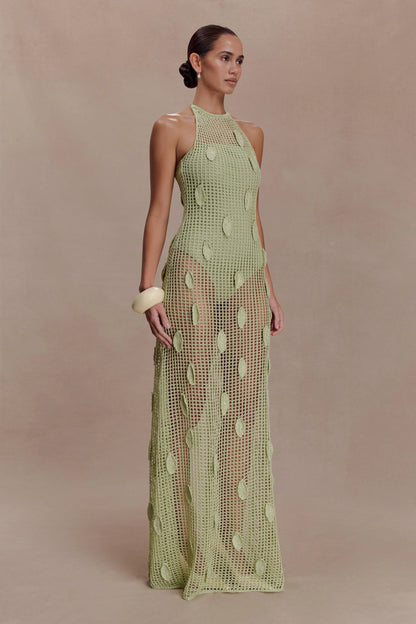 Elfie Crochet Halter Maxi Dress Pastel Green