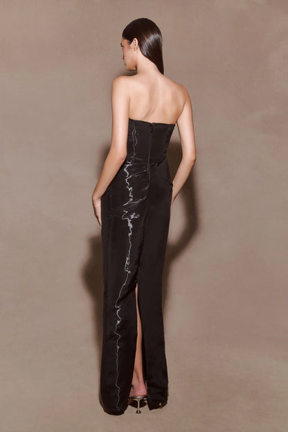 Calliope Strapless Organza Maxi Dress Black