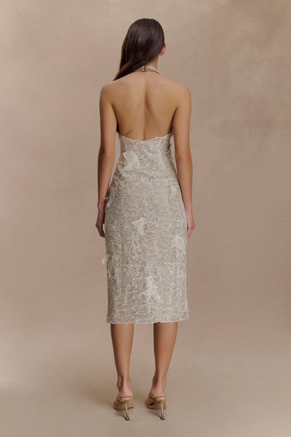 Lenore Silk Lace Halter Midi Dress Ivory
