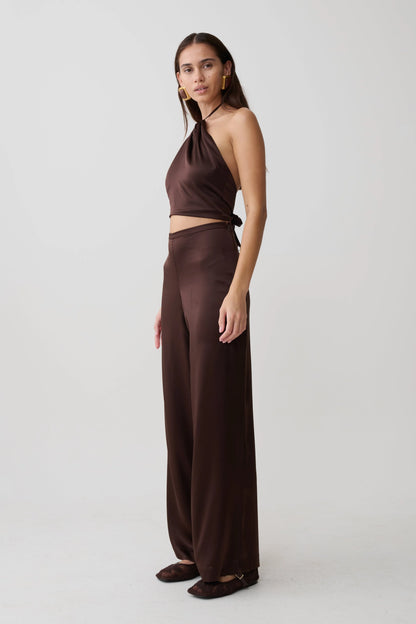 Mariana Halter Silk Blend Sleeveless Top Dark Chocolate