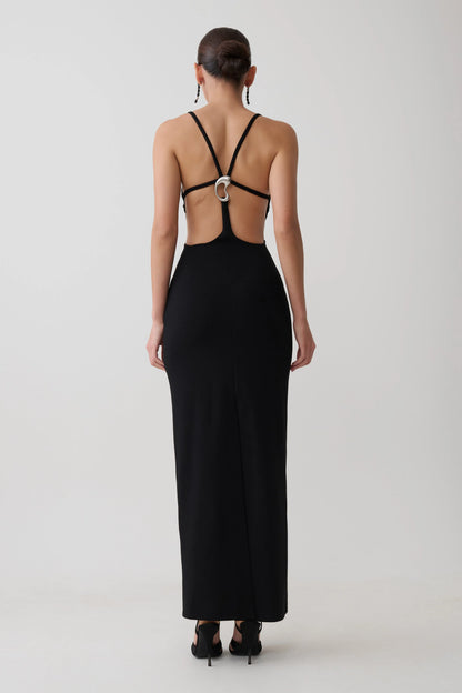 Julian Crepe Strapped Back Maxi Dress Black
