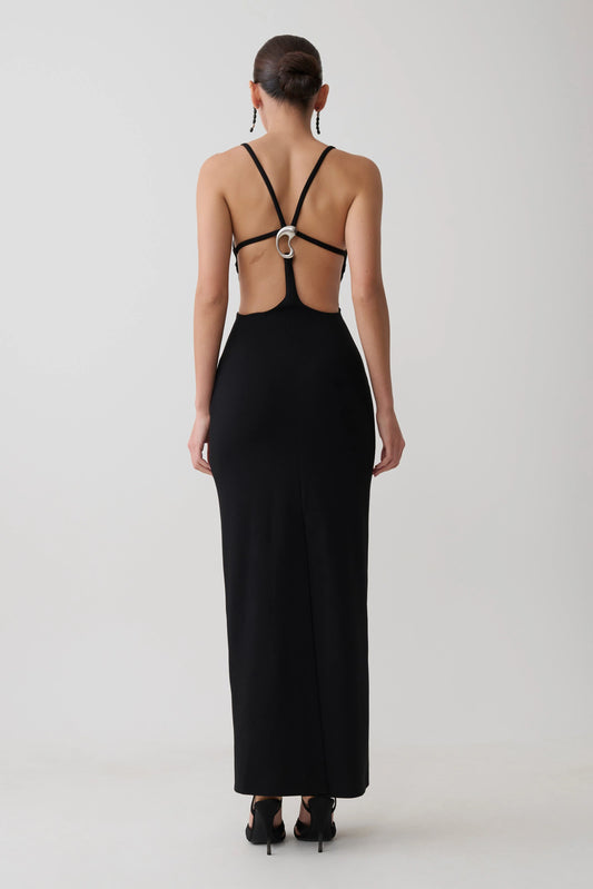 Julian Crepe Strapped Back Maxi Dress Black