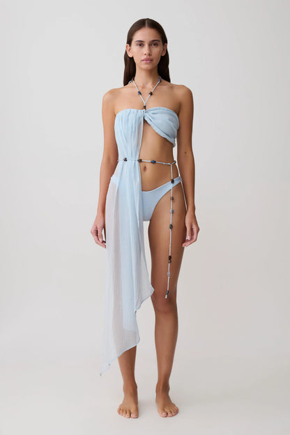 Kai Beaded Draped Scarf Top Pale Blue