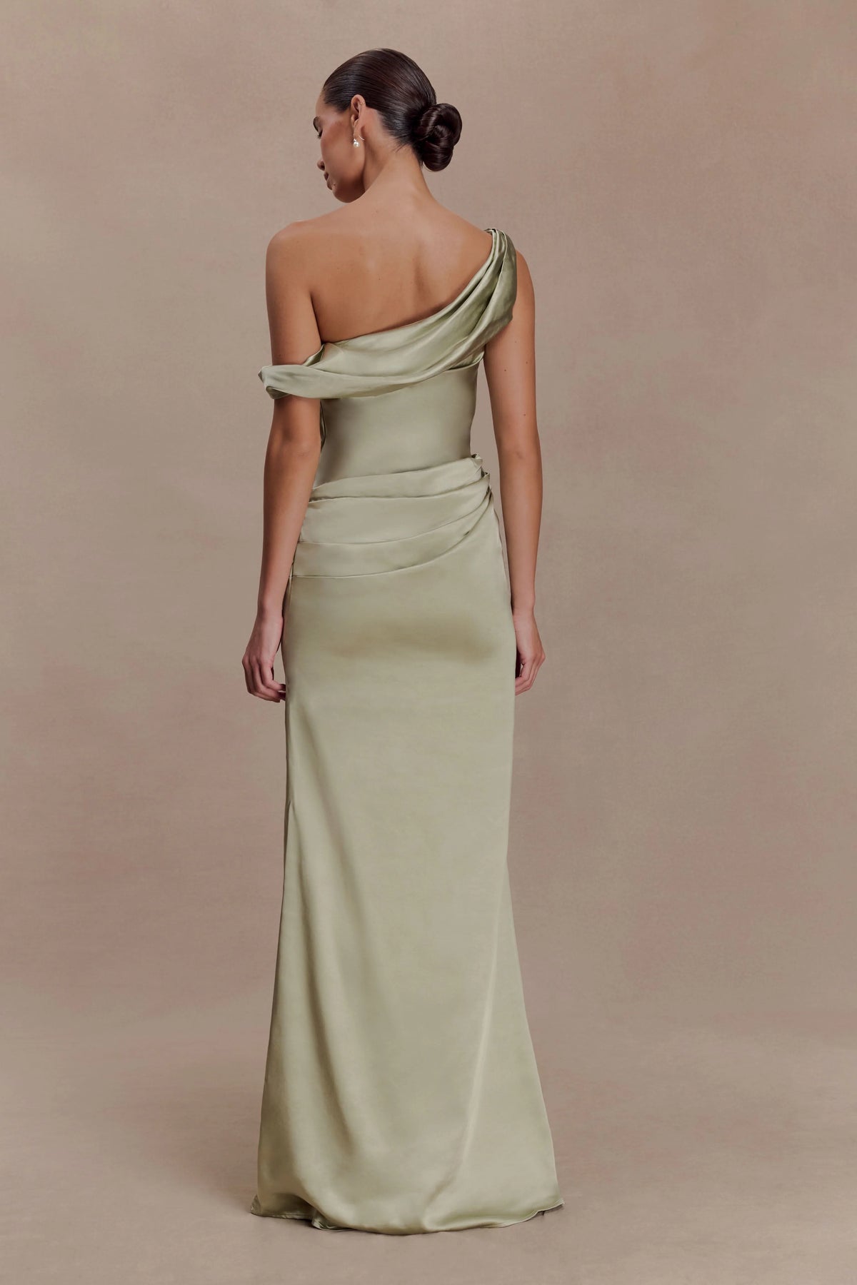 Dalia Off Shoulder Satin Maxi Dress Sage