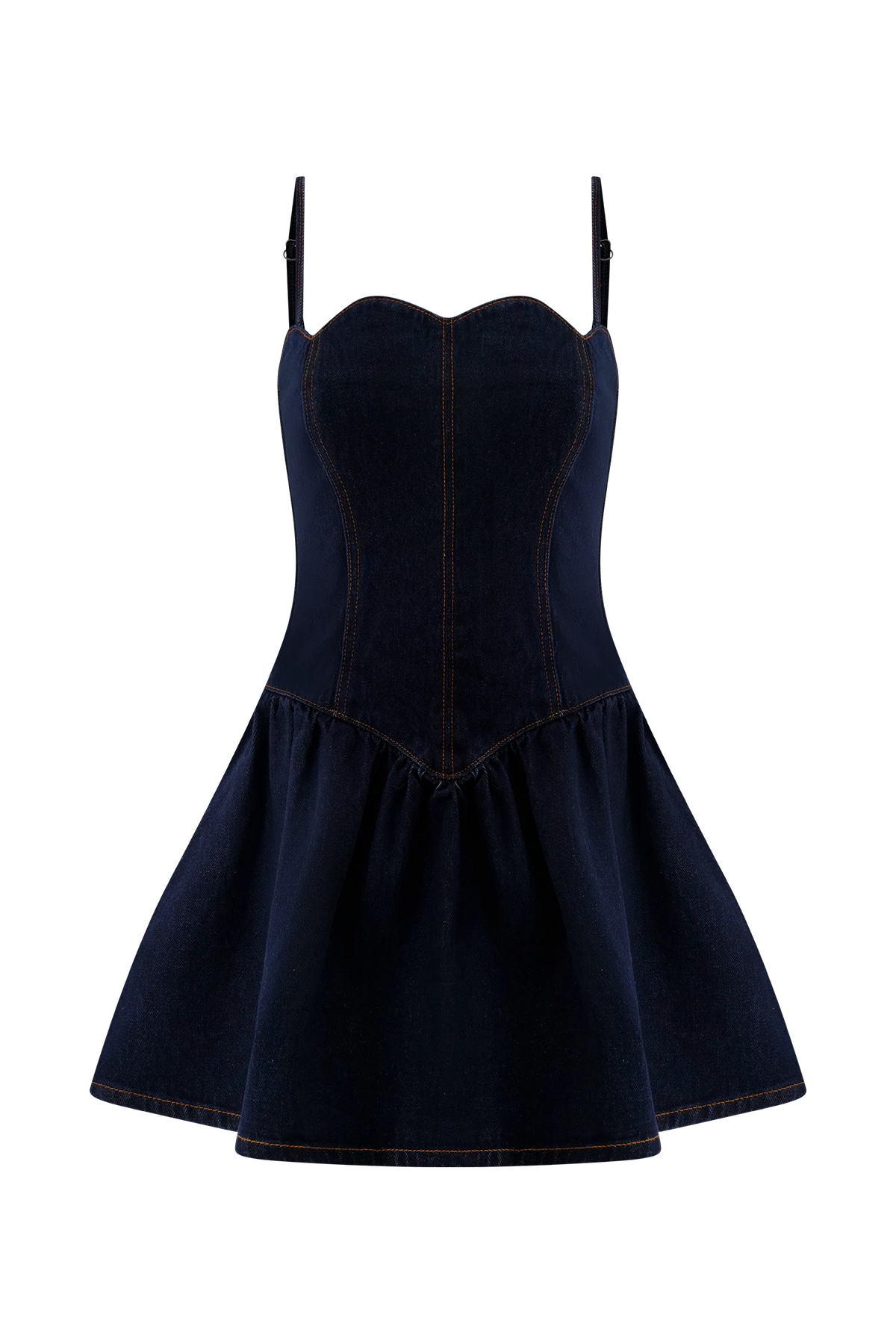 Cheyenne Scallop Denim Mini Dress Indigo Blue