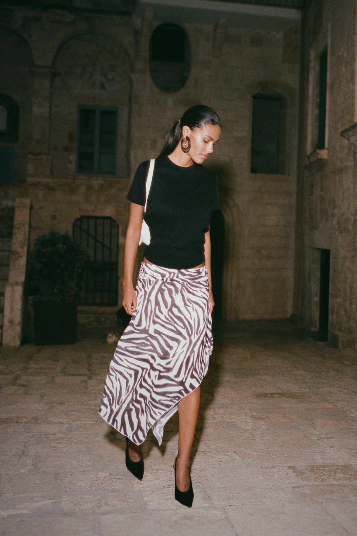Lana Chiffon Midi Skirt Abstract Zebra Print