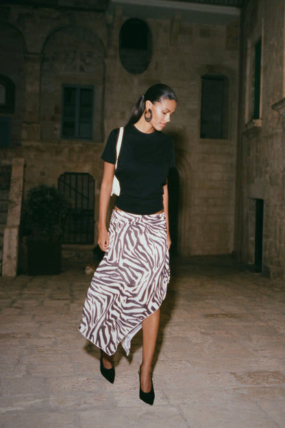 Lana Chiffon Midi Skirt Abstract Zebra Print