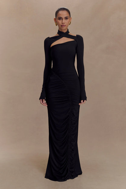 Lyndon Long Sleeve Slinky Maxi Dress Black