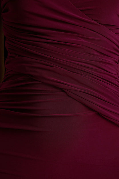 Leila Burgundy Sweetheart Maxi Dress With Scarf