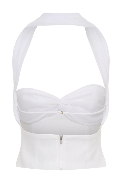 Talia Chiffon And Linen Halter Top White