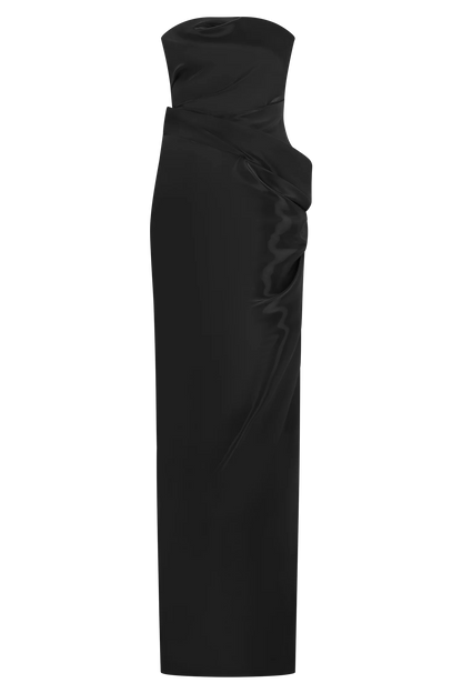 Calliope Strapless Organza Maxi Dress Black